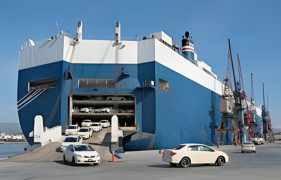 Cargo ship transporting cars from USA to Nigeria